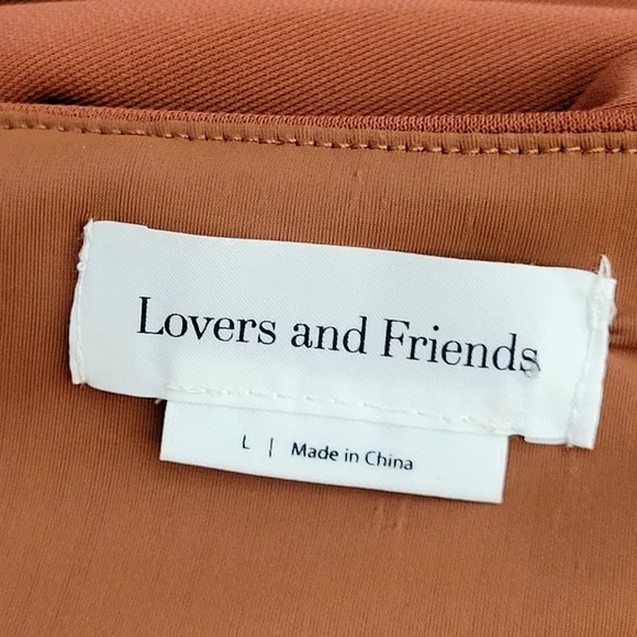 LOVERS and FRIENDS Suki Cinnamon Rust Ruched Puff Sleeve Asymmetrical Dress L - Picture 6 of 9